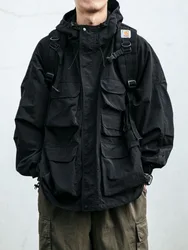Multi-pocket Streetwear Mountain Hoodie Jacket Men Clothing Japanese Harajuku Casual Cargo Jacket Fashion Black Coats Male