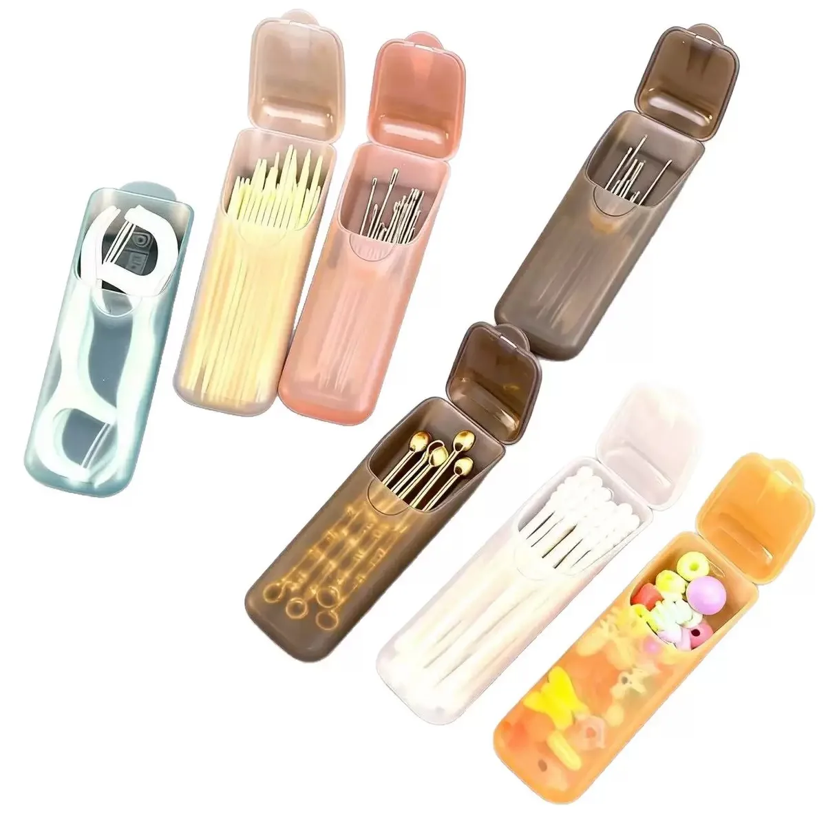 4PCS 미니 휴대용 보관함 작은 부품 정리함 여행용 이쑤시개 치실 약 보관함 및 보석 보관함