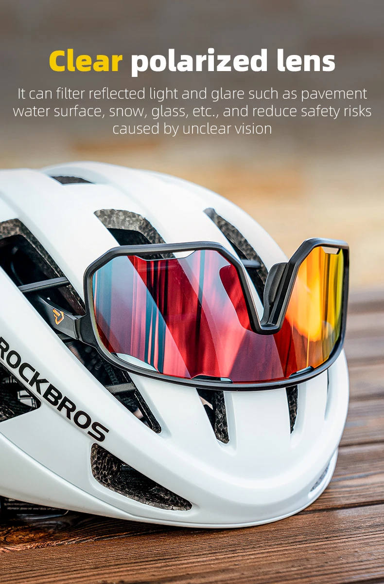 ROCKBROS Fahrradbrille, polarisierte/meuchrome Sonnenbrille, Sportbrille mit großem Rahmen, UV400-Sonnenschutz mit 2-Linsen – Detail 9