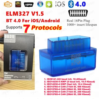 7 Protocols ELM327 V1.5 Bluetooth OBD2 Scanner ELM 327 V1.5 Work On Android IOS Car Diagnostic Tool OBD II Code Reader 1