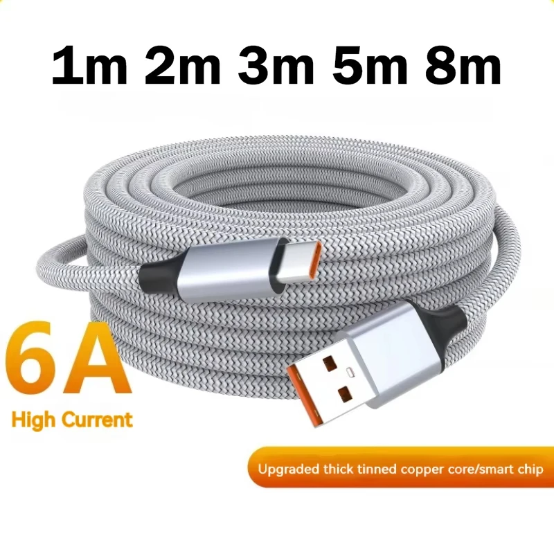 Fast Charge USB C Cable 8M Nylon Braided For iPhone Samsung