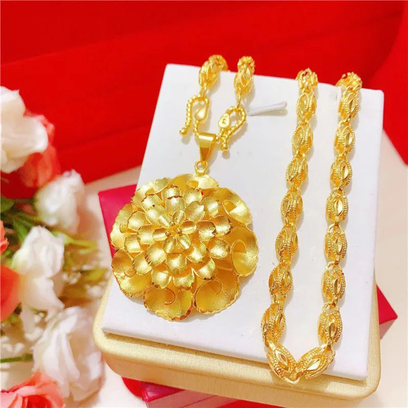 Dubai Fashion Jewelry Set 24K Gold Plated Necklace Ring CHD21471