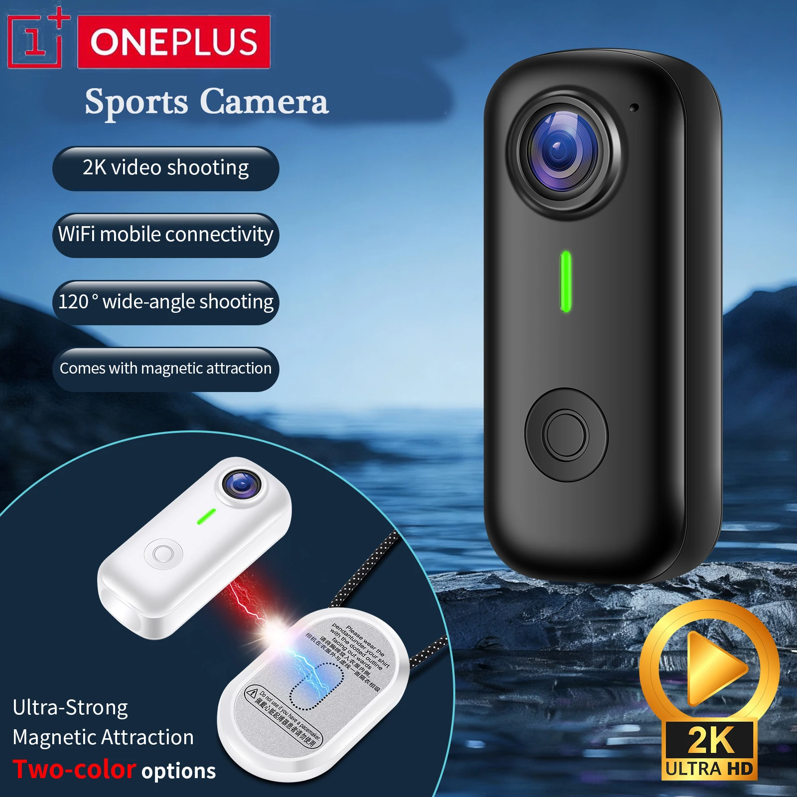 OnePlus Magnetic Sports Camera 1080P HD Thumb Action Camera Pocket Sport Cam Recorder Video VlogMagnetic Attraction Bracket