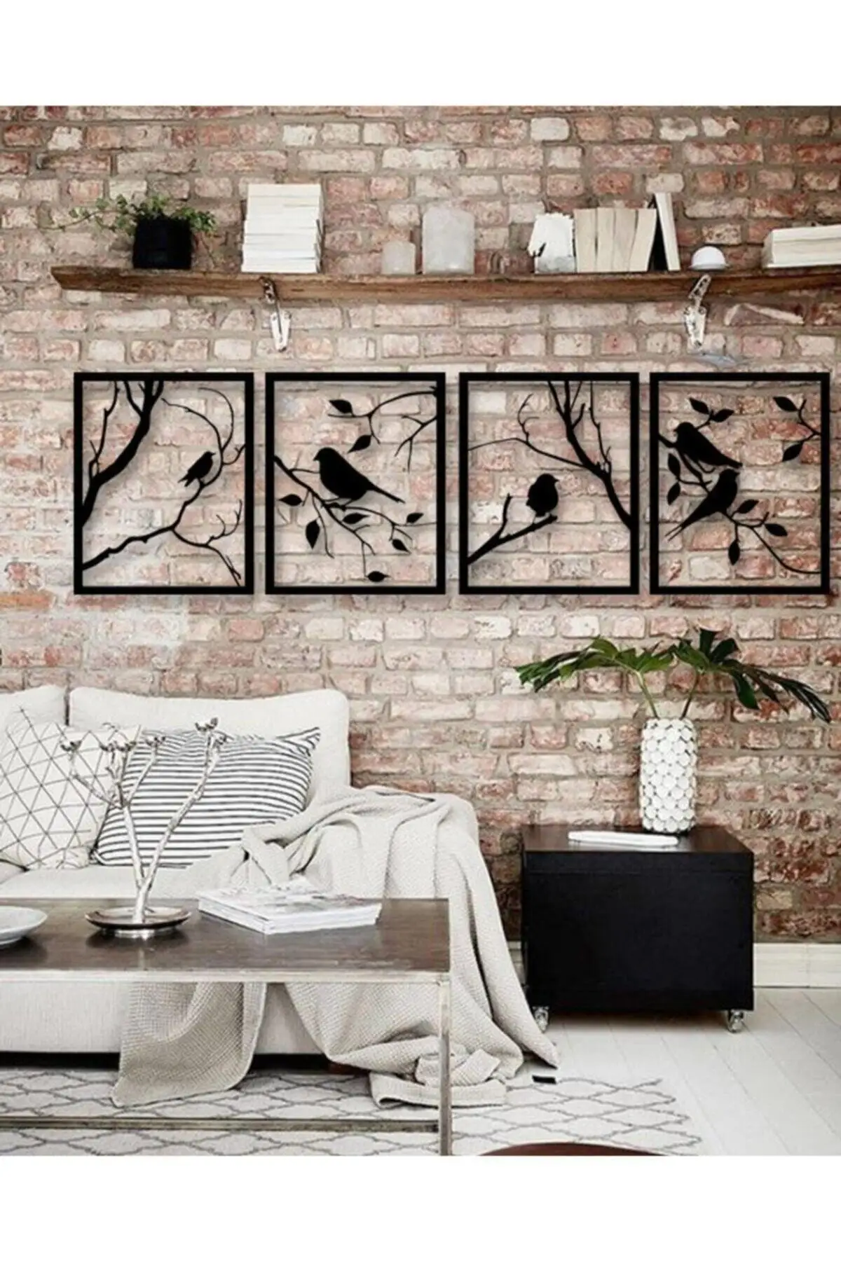 

Bird and tree design wall decor Picture 4 piece Set black wood laser cutting sticker adornment picture home office room luxury Design