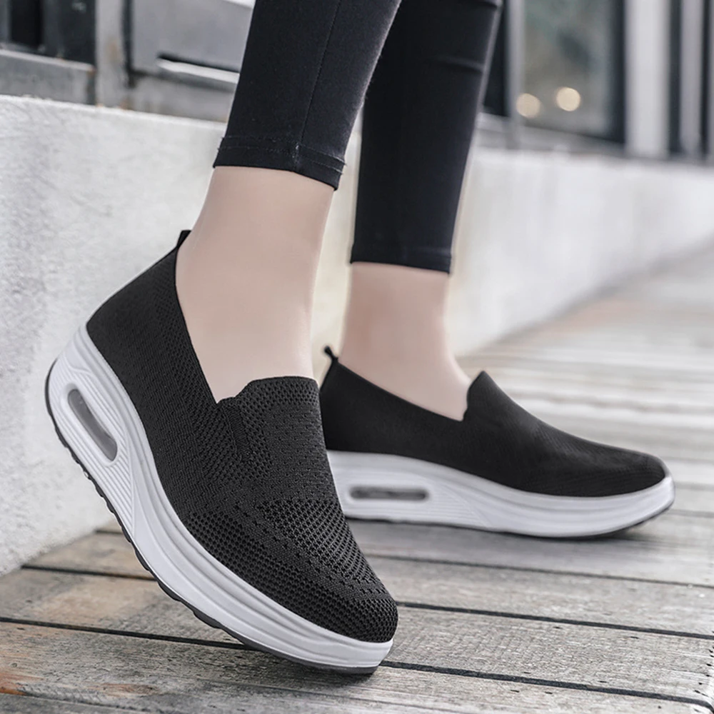Summer Women Slip-On Vulcanized Sneakers Fashion Platform Solid Color Mesh Sport Shoes Ladies Casual Breathable Walking Sneakers