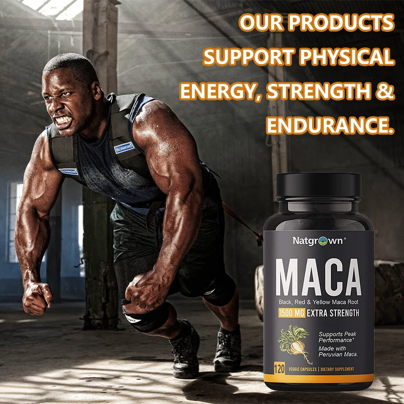 Maca Root Capsules (Black + Red + Yellow), Men's Health & Natural Energy, Mood & Performance, Muscle