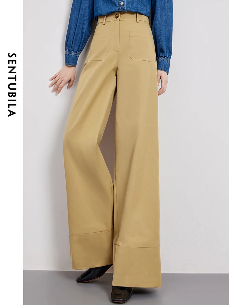 

SENTUBILA Khaki High Waist Casual Baggy Pant 2024 Summer Full Length Wide Leg Trousers Straight Loose Pants for Woman 141K52834