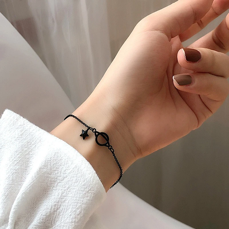 Korean Trend Simple Style Planet Black Chain Bracelet For Women