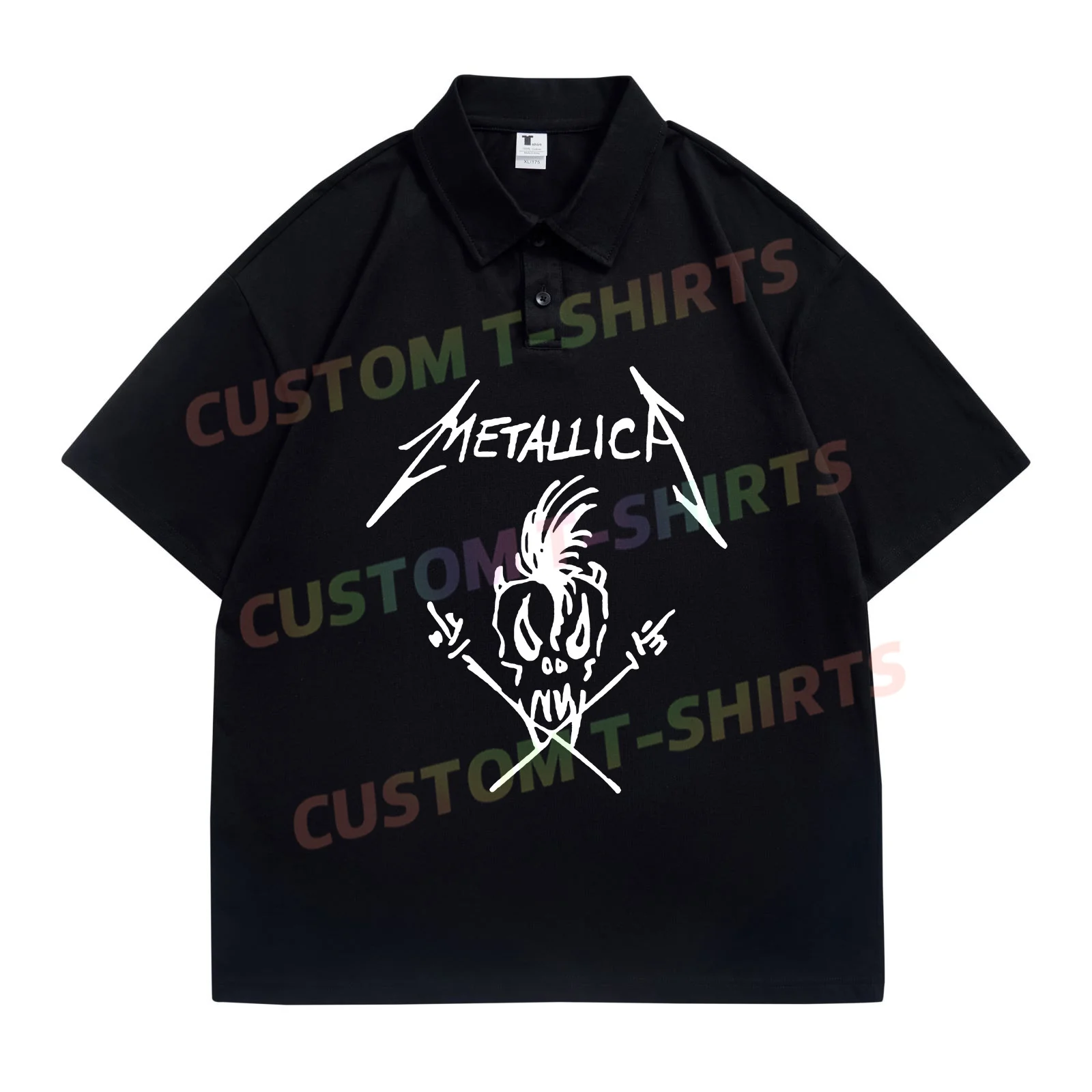 

Summer Cotton Heave Metal Metallicat Rock Band Polo Shirts Casual Oversized T Shirt for Men Hip Hop Breathable Streetwear M-5XL