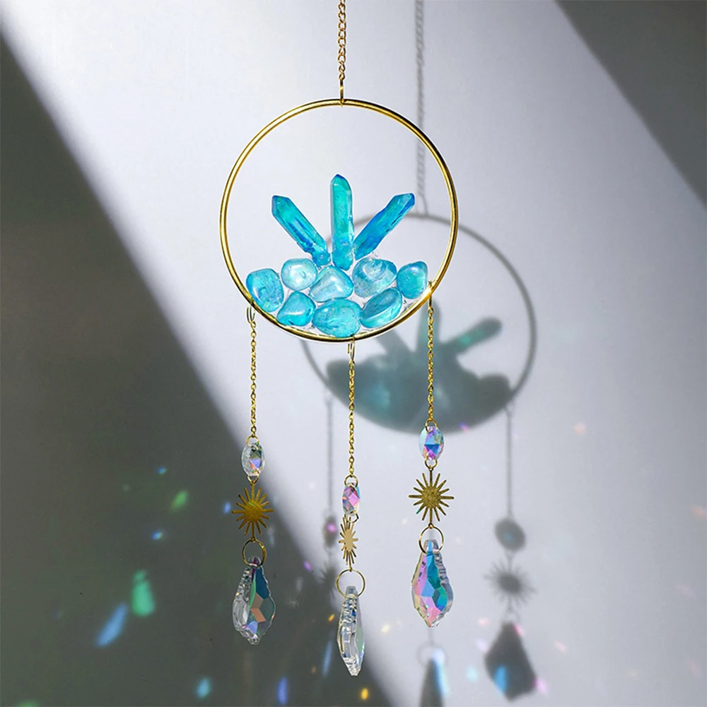 

Mineraali Electroplate Natural Cluster Dreamcatcher Gravel Crystal Gemstone Suncatcher Hanging Prism Ornament for Car Door Decor