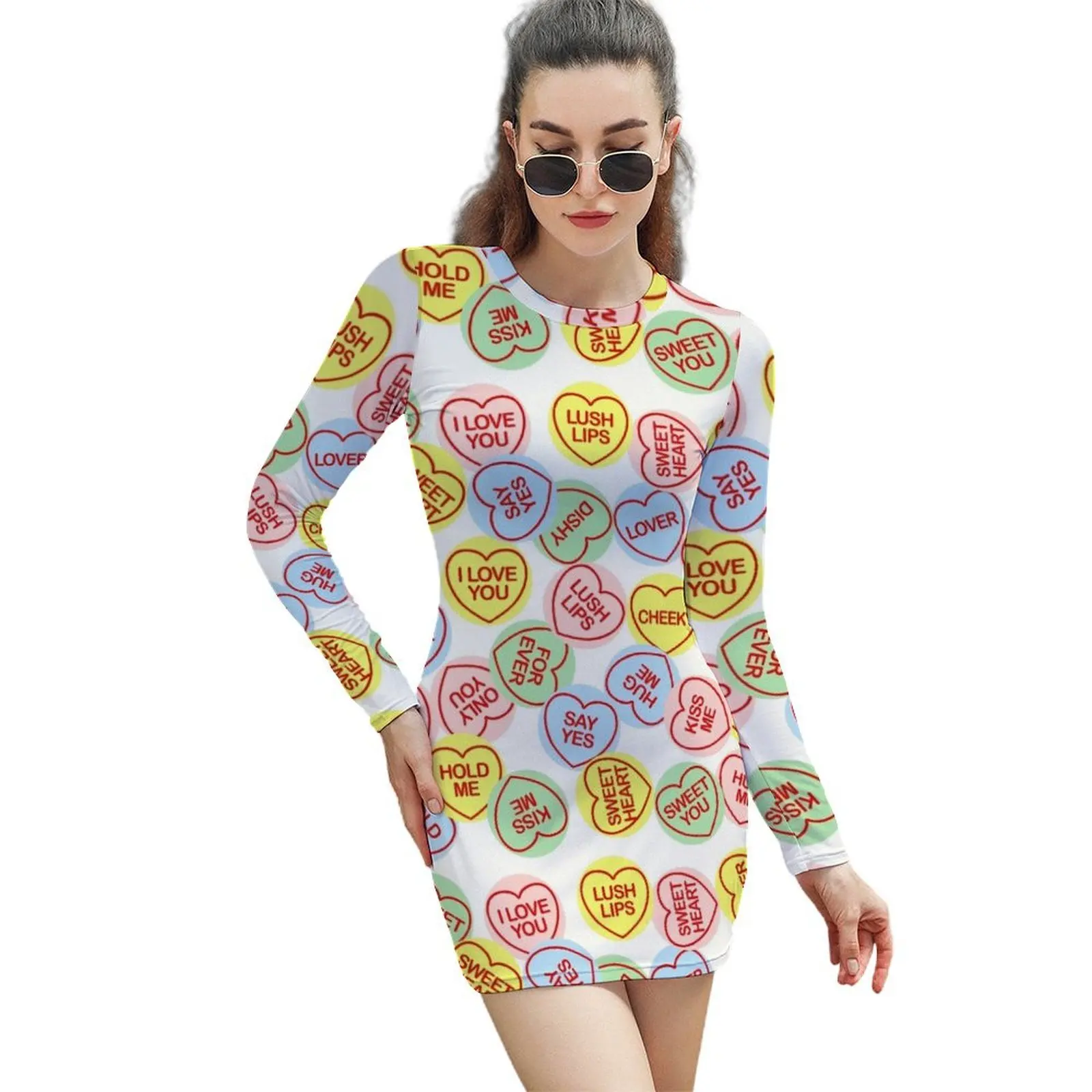 

Женское платье-футляр с длинным рукавом love hearts, летнее женское вечернее платье, Женская юбка, 2024