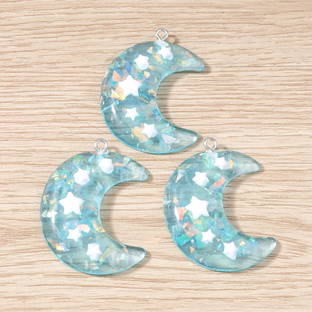 Tusember 10개입 29*40mm 귀여운 레진 컬러풀 별 달 참 키체인 팔찌 펜던트 목걸이 주얼리 제작 DIY
