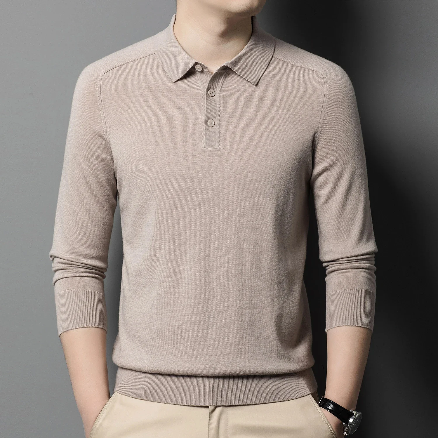 thumbnail image 1 of [Lavable] [Suéter de lujo a máquina para hombre de lana 2024 Otoño e invierno Nuevo polo de solapa de lana pura, 1 of 4