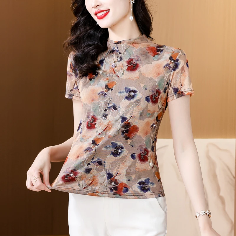

Fashion Women's T-shirt Print Sweet Flowers Graphic Tee Tops Summer Short Sleeve T Shirt Casual Wowen Top Design Clothes