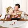 Teak Bath Tray Tub Organizer Book Tablet Wine Glass Cup Towel Holder Adjustable Premium Quality Bathtub Caddy Unique Design 4