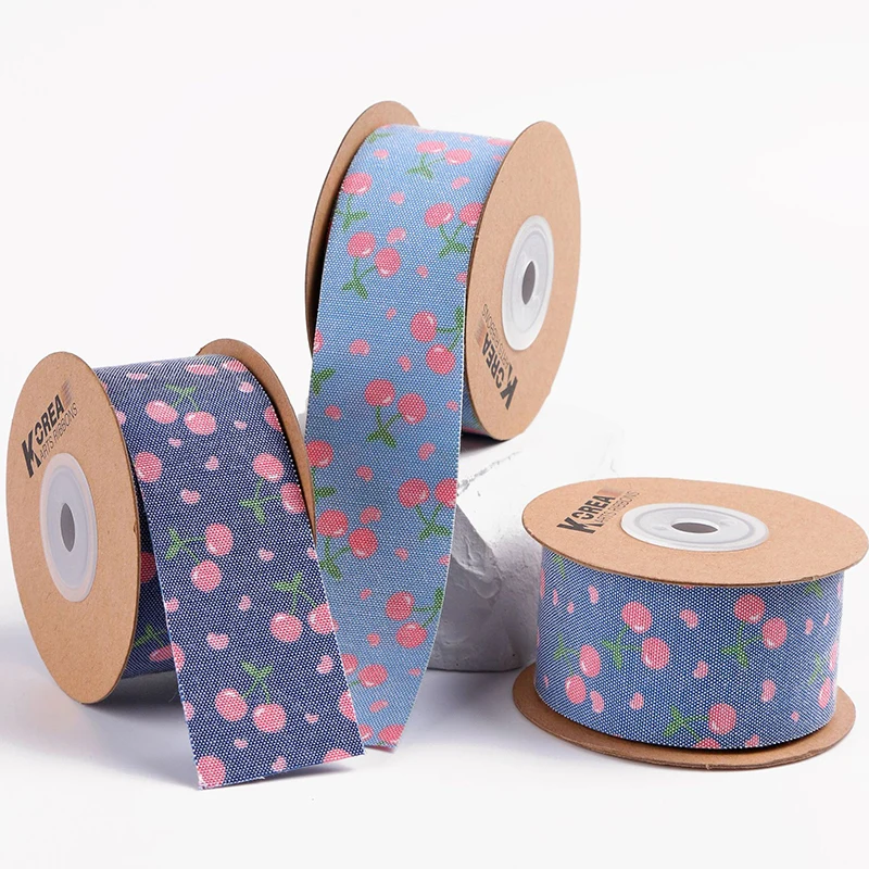 

Cherry Printed Cotton Danim Twill Ribbon Cute 25mm 38mm 50Yards DIY Hair Bowknots Material Handmade Accessories Crafts Suppliers