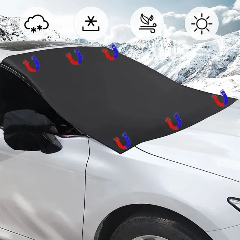 Car Snow Shield Cross-border Insulation Half Cover Snow and Frost Protection Sun Protection Belt Magnet Coated Silver Cloth Suns