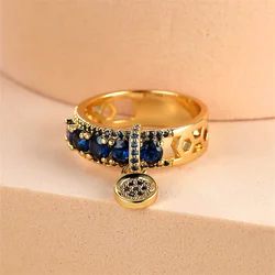Elegant Gold - Tone Zircon Green Stone Dangle Ring for Women - Ideal Wedding Band or Valentine's Day Gift (Blue)