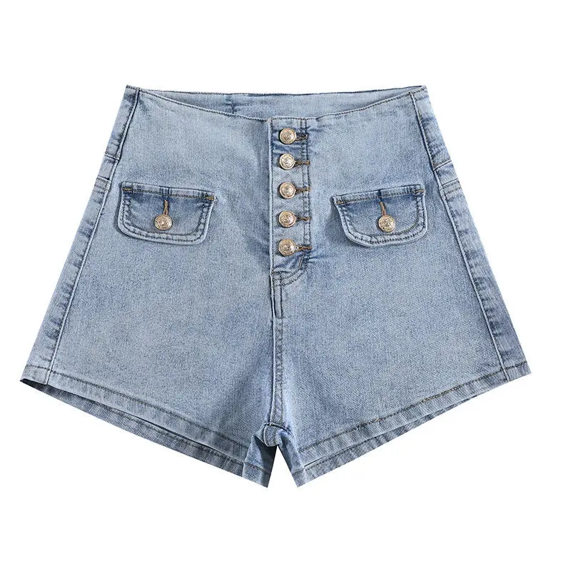 Ultra-high waist single-breasted denim shorts women's summer 2022 new retro Korean elastic thin hot pants women
