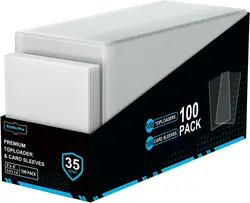 Deluxe Trading Card TopLoaders Set with UV Protection - Includes 100 Hard Plastic Protectors, 100 Inner Sleeves & Storage Box (200pcs Non film)