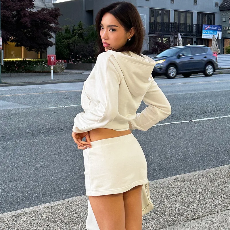 Autumn Fashion Hoodie 2 Piece-Set Skirt Female Cropped Zipper Cardigan Top And Skirt Sets Tracksuit Women's Sexy Outfits