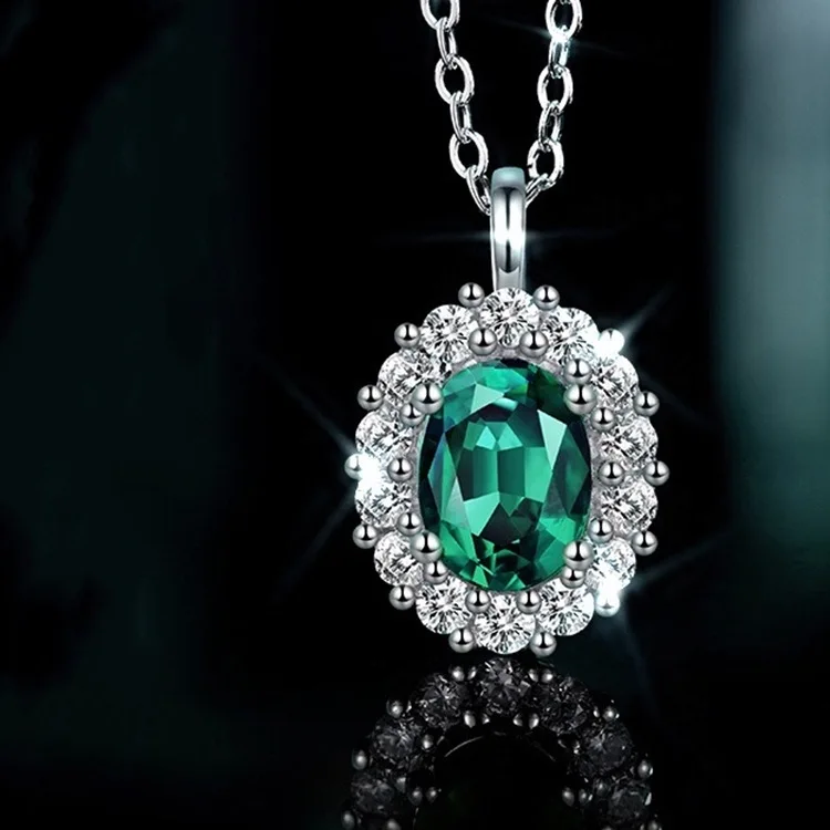 Boutique Fashion PT950 Platinum Necklace 1.5 Carat Emerald Egg Shape Platinum Jewelry Pendant Clamping Bone Necklace Women