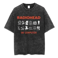 Radiohead Rock Band OK Computer Vintage Washed T-shirt Men Women Fashion Hip Hop T Shirts 100% Cotton Casual T-shirts Streetwear 1