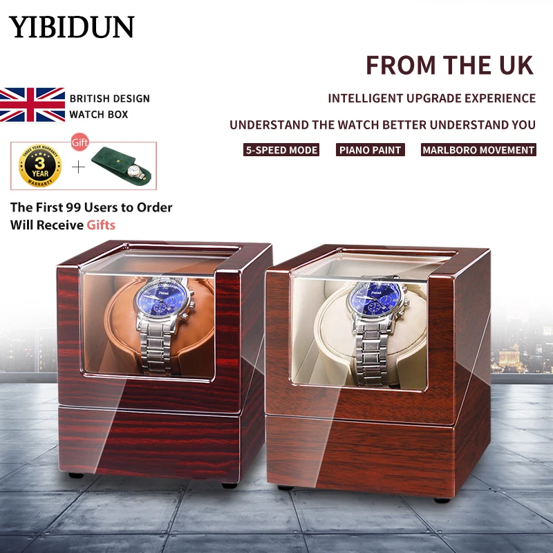 Yibidun Single Watch Winder Battery Wooden Shaker Watch Box Automatic