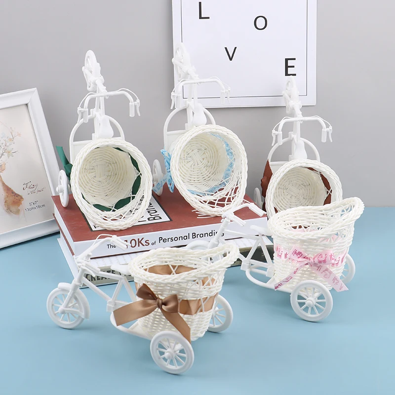 1Pc Cute DIY Handmade Mini Ornament Basket Creative Tricycle Rattan Ornament Basket Birthday Wedding Party Gift Box Basket 6