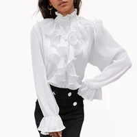Chemisier en dentelle pour femmes, vêtements Vintage à volants, col montant, chemise en mousseline de soie blanche, manches longues bouffantes, hauts amples élégants, printemps automne 6