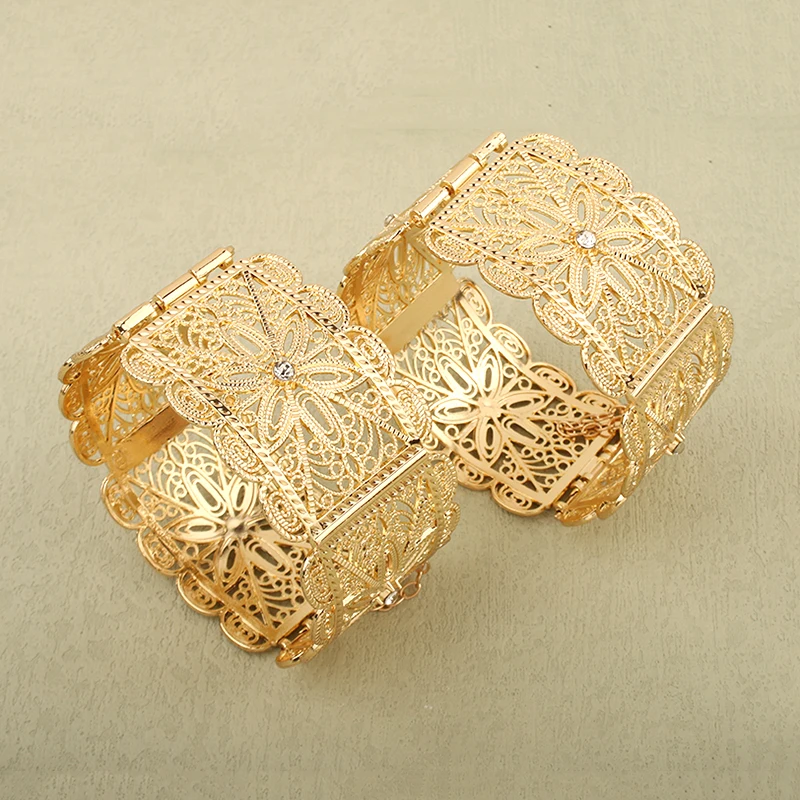Dicai Algerian Bridal Jewelry Set Women's Waist Chain Moroccan Caftan Belt Cuff Bracelet Wedding Jewelry Gift Sets Accessories