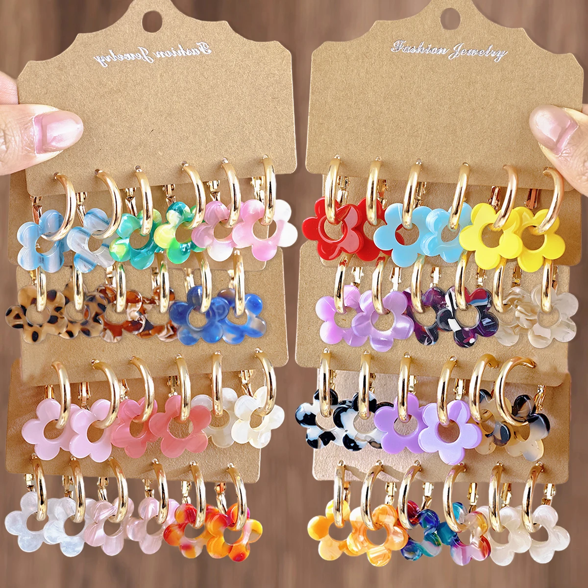 Colorful Sequin Five Flower Pendant Earrings Set Niche Design Elegant Flower Acrylic Metal Women's Earrings Gift