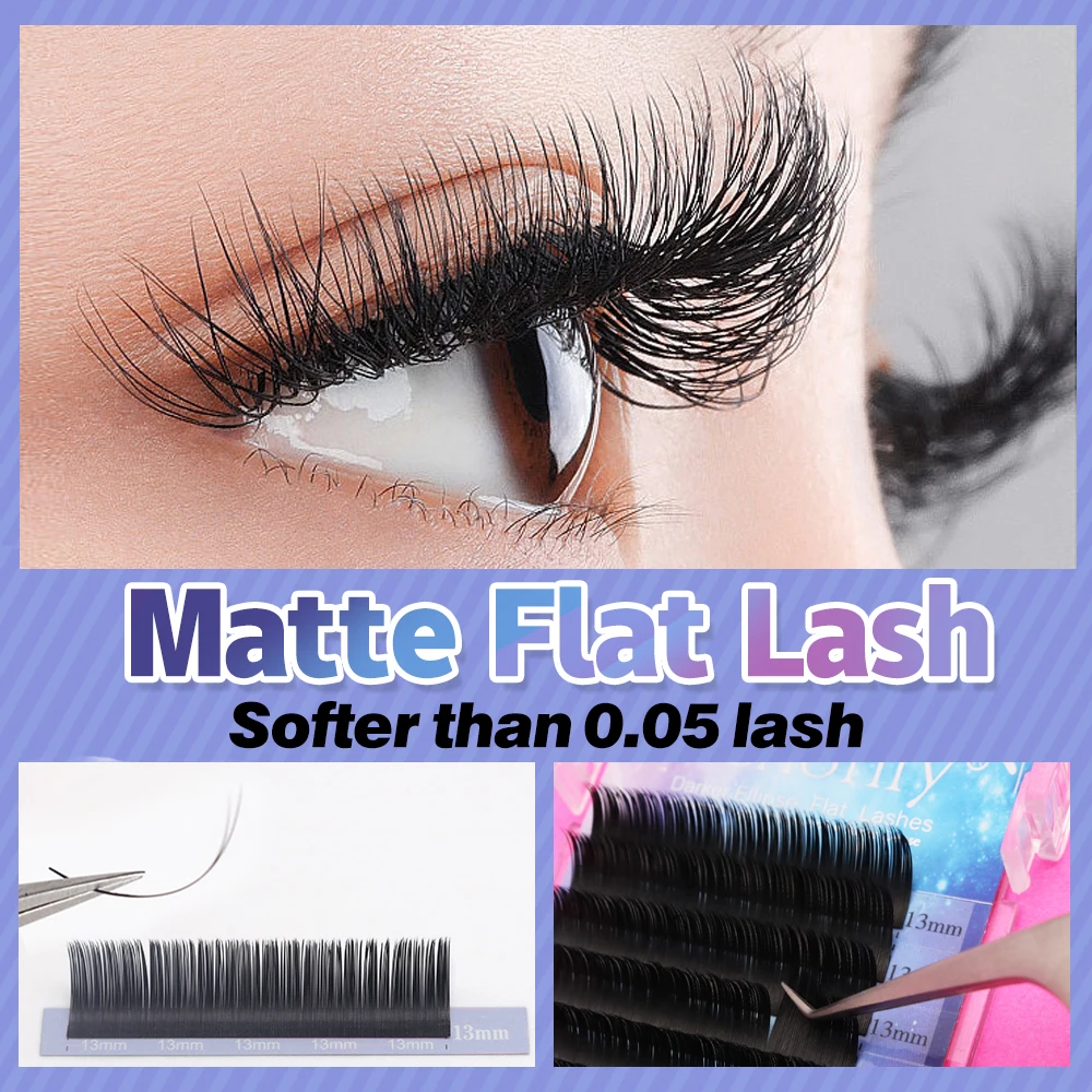Lashonly Flat Ellipse Lashes Dark Matte Black 0.15 0.20 0.25 Thick Flat Soft False Eyelashes Extension  Cashmere Lashes 5