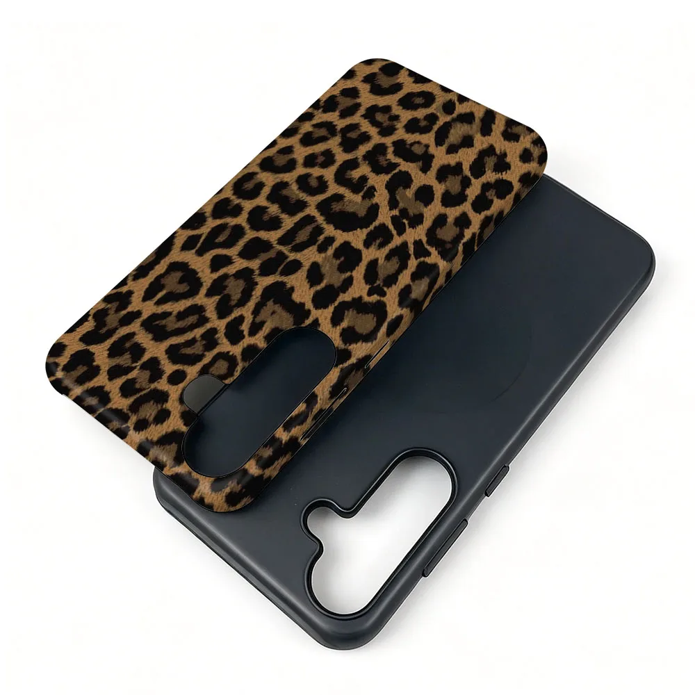 Leopard Print Magnetic Phone Case with 2-in-1 Film Cover