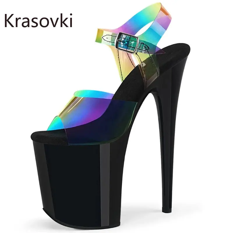 

Krasovki 20cm Plastic PU Nightclub Synthetic Platform Wedge Shoes Summer Women Roman Gothic Punk Gladiator Sandle Fashion Sexy