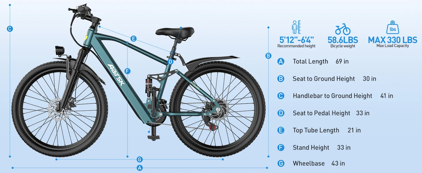 Aairsk GT900 Erwachsenen-E-Bike 250W Motor 36V 13Ah Akku Doppelfederung Elektrofahrrad 26*1,95" Reifen Kurzstrecken-Elektrofahrrad – Detail 11