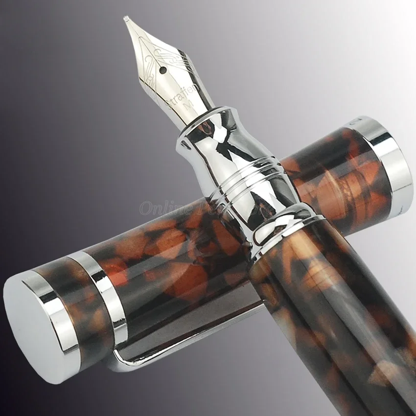 

Fuliwen Brown Maple Leaf Celluloid And Metal Fountain Pen Fine Nib Silver Trim Professional Ink Pen Writing Tool