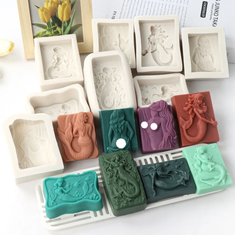 Multi Style Mermaid Silicone Soap Mold DIY Ocean Goddess Candle Resin Making Geometry Square Chocolate Mold Desk Decor Gift
