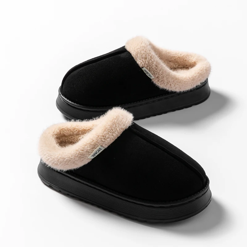 Thick Plush Winter Warm  Men's Cotton Slippers Indoor Flat Shoes Fashionable Outwear Thick Male Home Slippers Autumn and Winter — view 4