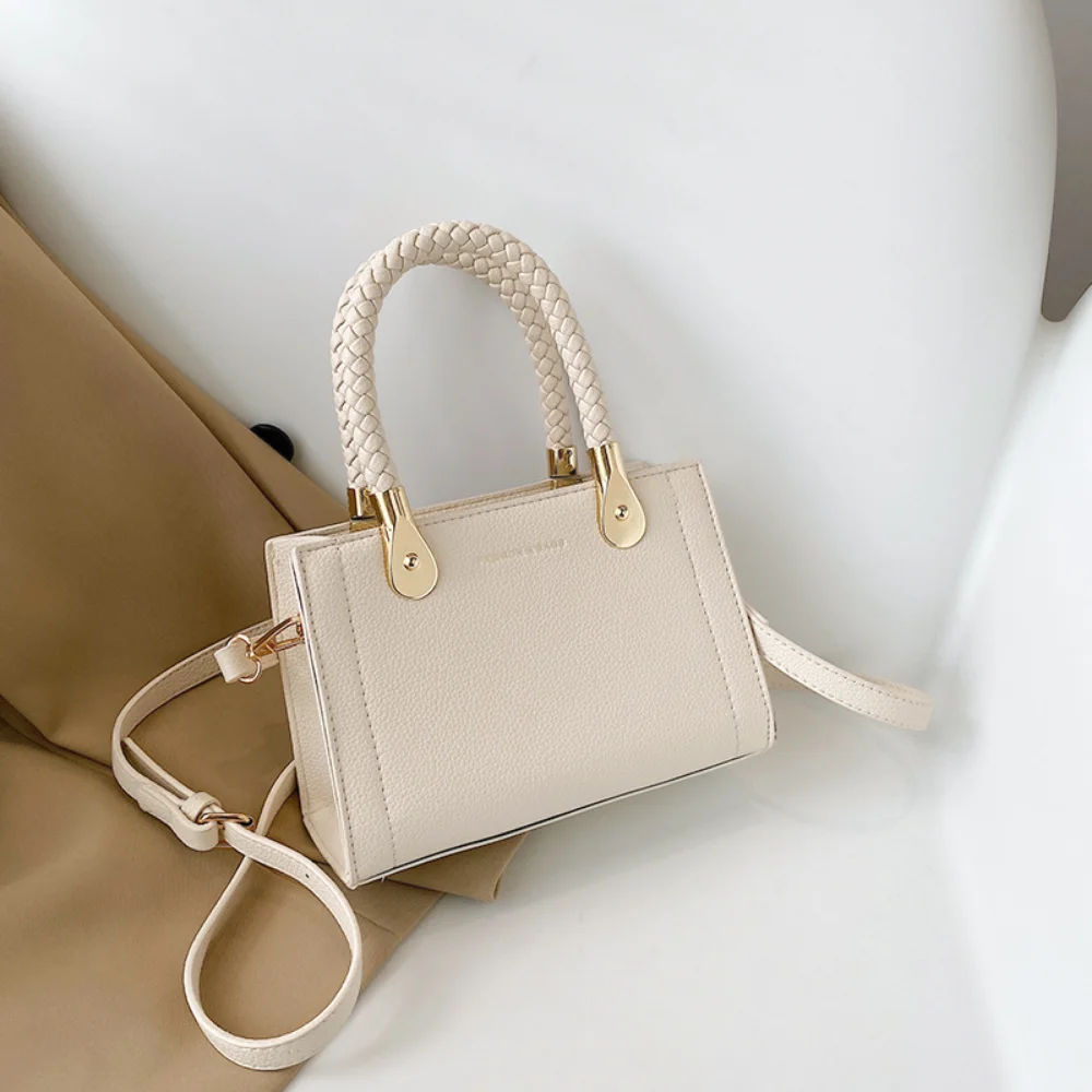 Vegan Leather Tote Bags Women Luxury Designer Braided Handle Crossbody Messenger Bag Casual Simple Ladies Shoulder Handbags