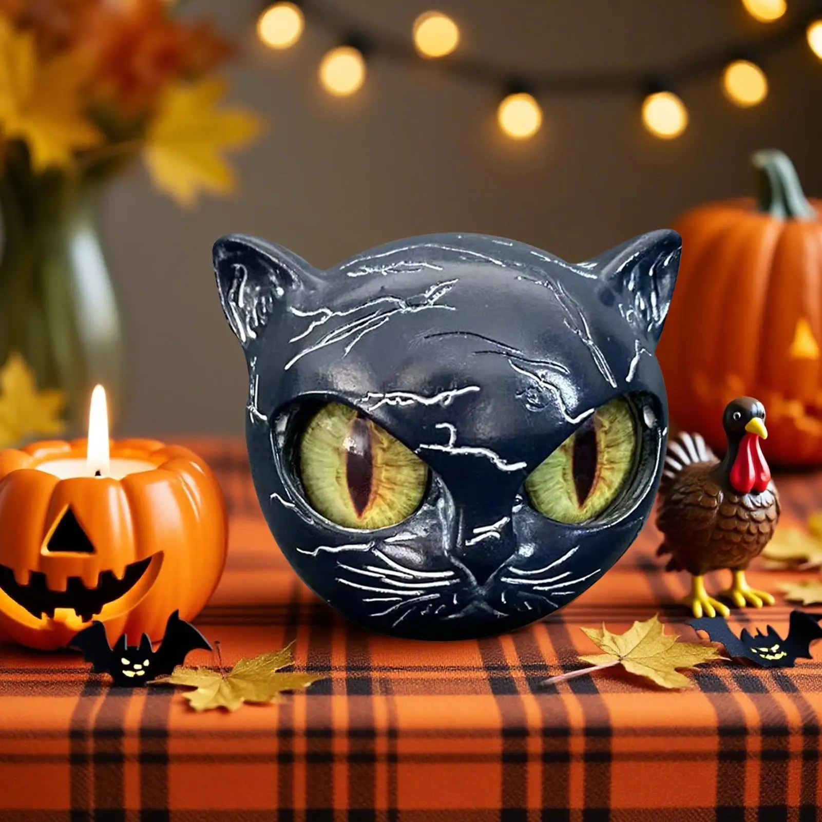 Luxury Black Cat Stone Sculpture Creative Mini Resin Cat Head Desktop Decorations Marble Texture Cat Stone Gifts For Cat Lovers