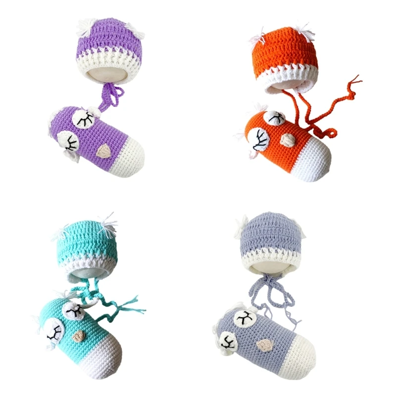 

Newborn Crochet Costume Set Lovely Owl Hat with Matching Baby Doll Newborn Photography Prop Knitted Baby Cap with Toy