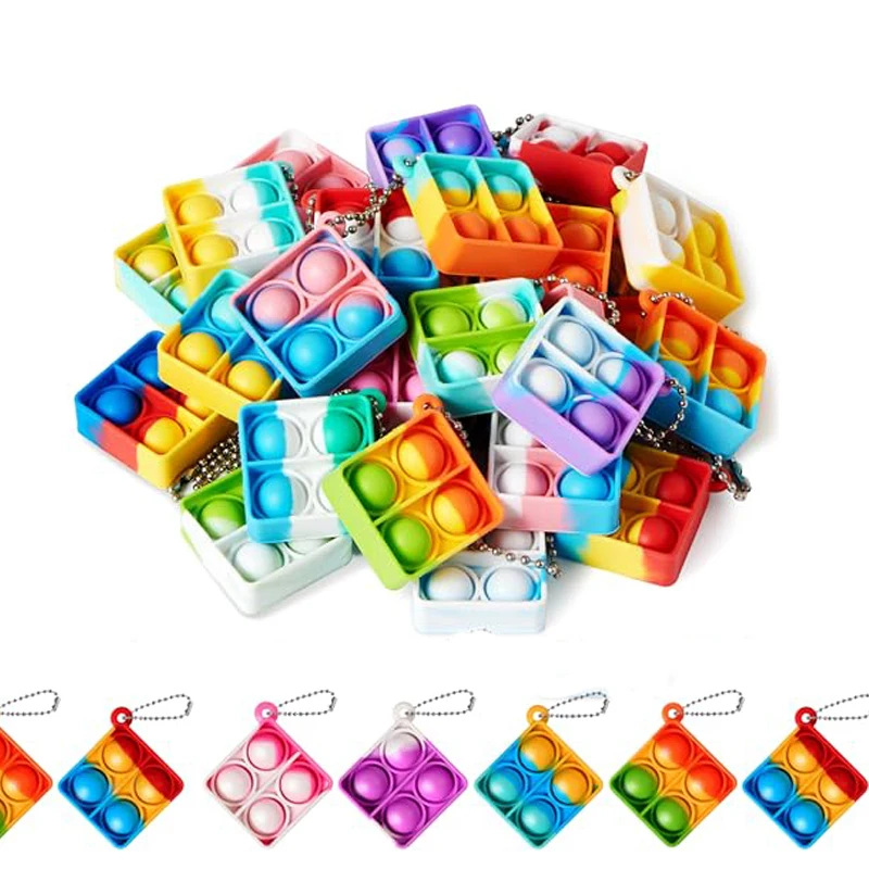 10-50PCS Mini Keychain Fidget Toy Bulk Push Stress Relief Square Key Ring Party Favors Office Desk Toy for Kids Adults