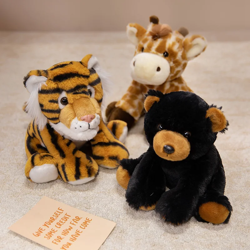 Nice 23cm Lifelike Stuffed Jungle Animal Dolls - Sitting Tiger Elephant Monkey Leopard Plush Simulation Forest Toys for Kids
