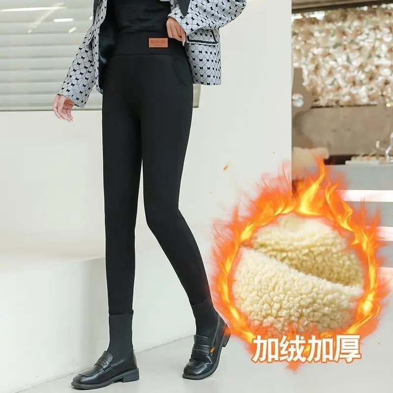 Plus Size Open Crotch Outdoor Sex Super Thick Cashmere Leggings Tights Women Fleece Lined Trousers Velvet Female Pants Butt Lift