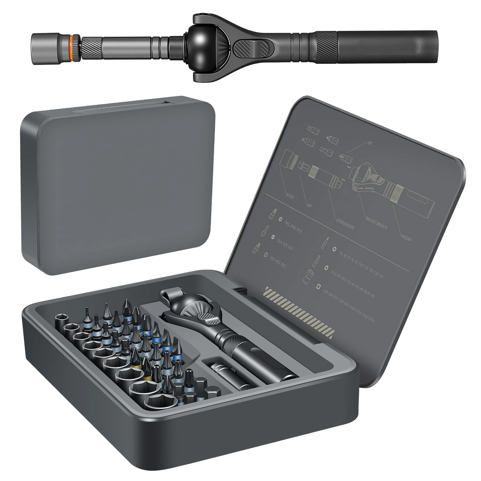 Ensemble De Tournevis à Cliquet Magnétique 40 En 1, Ensemble De Tournevis à Cliquet Magnétique Multi-embouts Avec Poignée à Cliquet Amovible, Kit D'outils De Réparation Pour Ordinateur, Vélo, Meubles