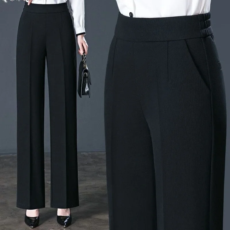 Office Lady Simplicity Solid Color Elastic High Waist Pants 2024 New Casual Straight Trousers Spring Autumn Women's Clothing