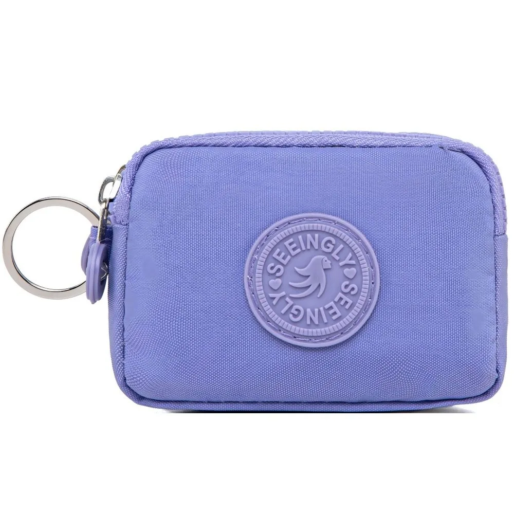 Compact Waterproof Double Layer Women's Wallet with Keychain and Nylon Zipper