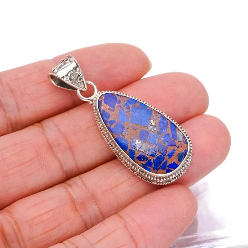

StarGems Natural Copper Chalcedony Handmade 925 Sterling Silver Pendant 2" F6541