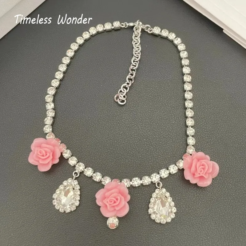 

Timeless Wonder Fancy Zircon Geo Resin Floral Necklaces for Women Designer Jewelry Goth Runway Luxury Brand Bride Gift Top 2614